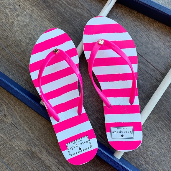 NWOT Kate Spade Bright Pink Striped Sandals - Picture 7 of 8